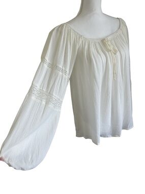 NWT Jolt Ivory Country Peasant Blouse Lace Trim Long Sleeve Boho Top Large Fairy
